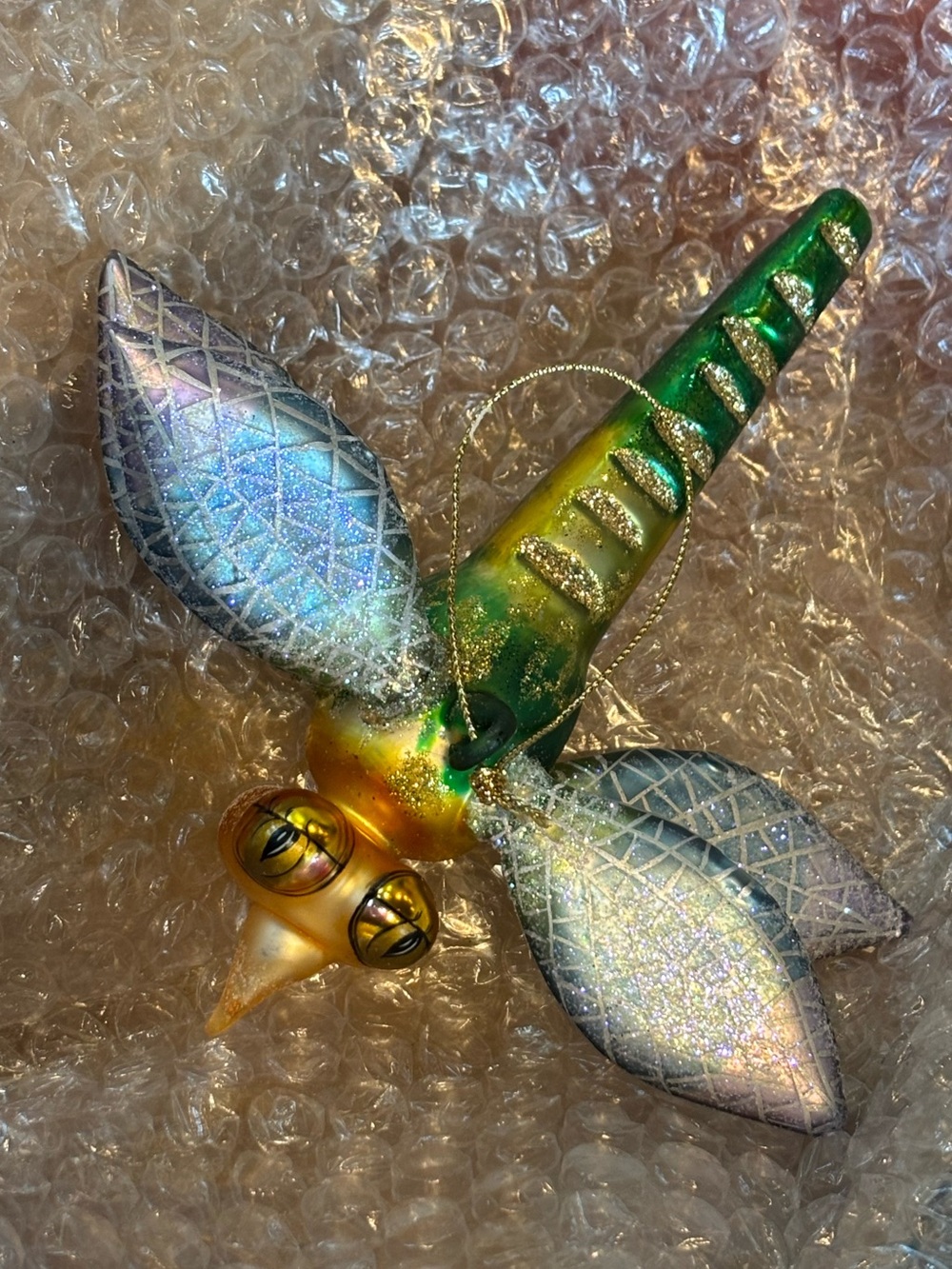 Asian Treasures “Crazy Bug” Dragonfly Whimsical blown glass VTG Xmas Ornament